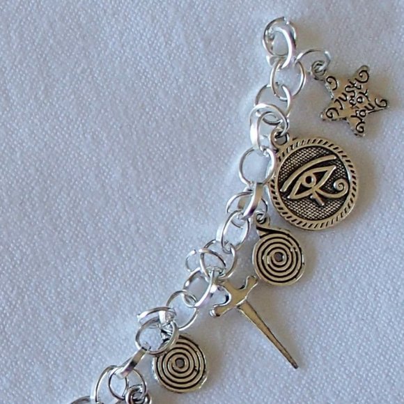 Wicca Witch Pagan Theme Charm Bracelet SP Handcrafted + Organza Roses Gift Bag - Picture 7 of 8